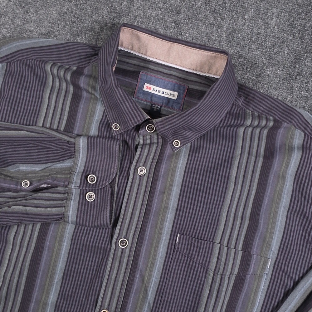 32 Bar Blues Button Down Shirt Mens 2XL Striped Long Sleeve Pocket